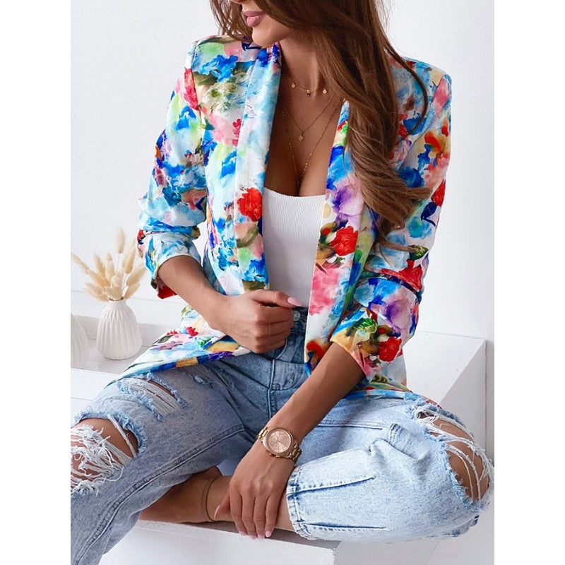 Blazer Chic Fleuri Décontracté pour Femme