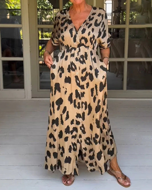 Robe Longue Élégante à Motifs Sauvages pour Femme - LuxeStyle