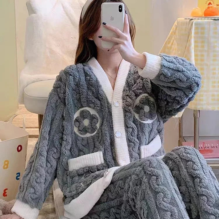 Pyjama Femme Hiver Confortable À Manches Longues