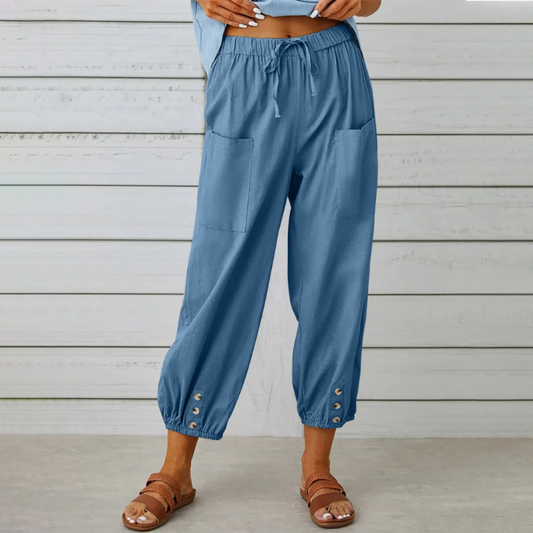 Pantalon Lin Décontracté Femme Taille Élevée - luxestyle