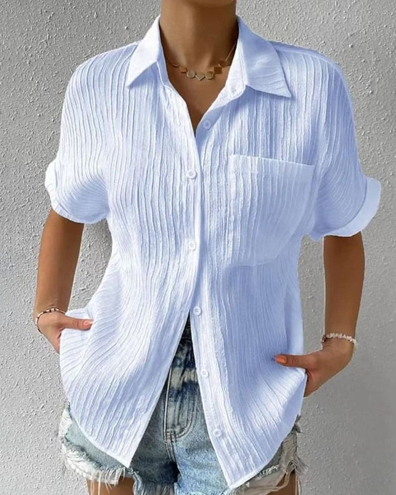 Chemise Femme Lin Élégant Manches Courtes