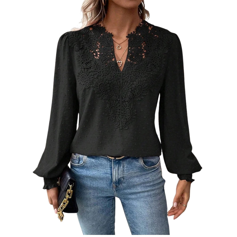 Blouse Élégante Manches Longues Dentelle Féminine