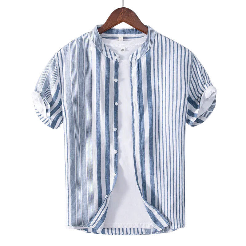 Chemise Lin Élégante Rayures Mi-Manches