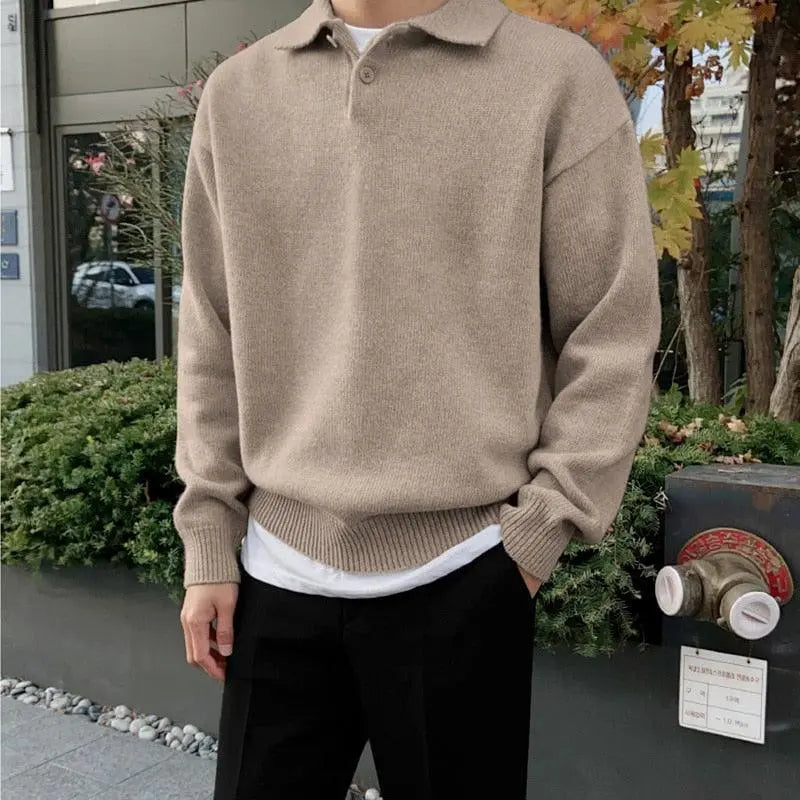 Pull Homme Élégant Tricoté – Col Rond et Fermeture Boutons