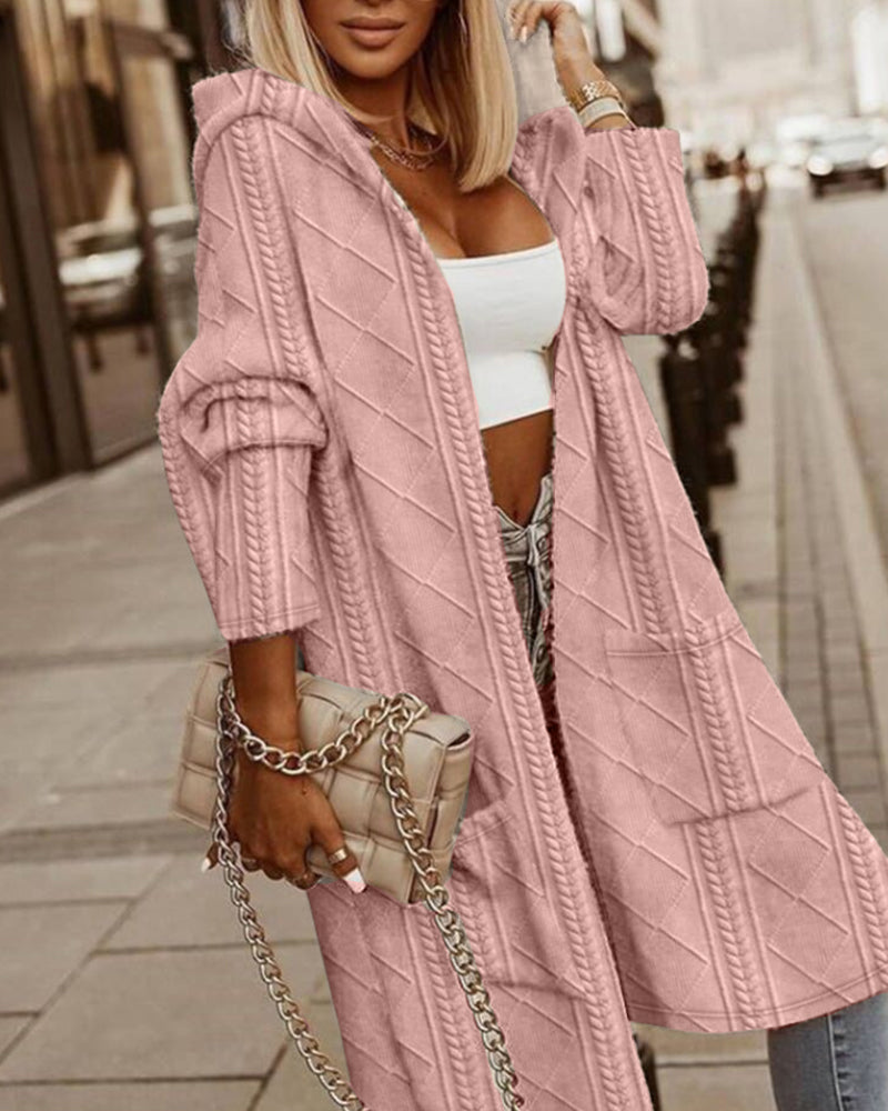 Cardigan Élégant Long à Capuche avec Poches Pratiques