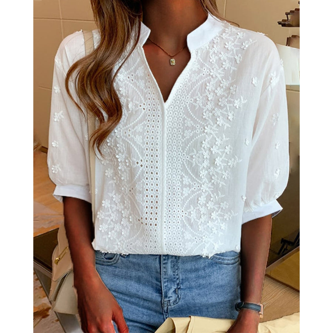 Chemisier femme décontracté à manches courtes et col en V - LuxeStyle