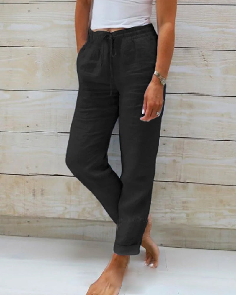 Pantalon Lin Élégant Bleu Ciel pour Femme