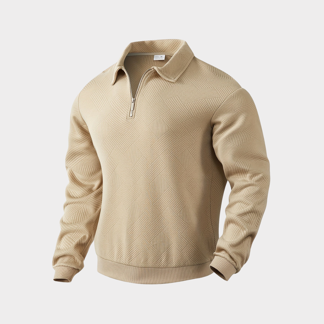 Pull en laine marron à fermeture éclair pour homme - LuxeStyle