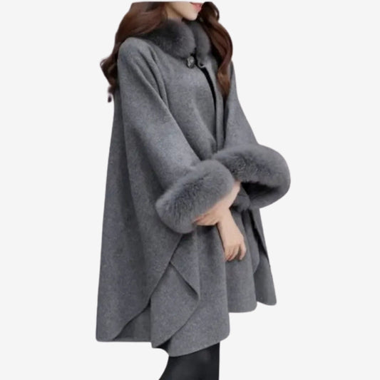Veste capeline à manches larges avec col en fausse fourrure - LuxeStyle