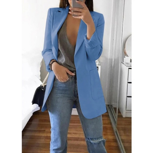 Veste Femme Bleu Ciel Décontractée à Manches Longues - LuxeStyle