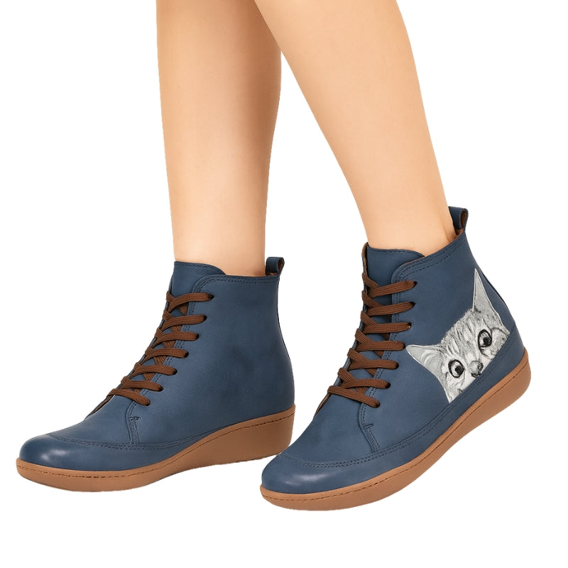 Bottines Mignonnes à Bout Rond Chat Féminin