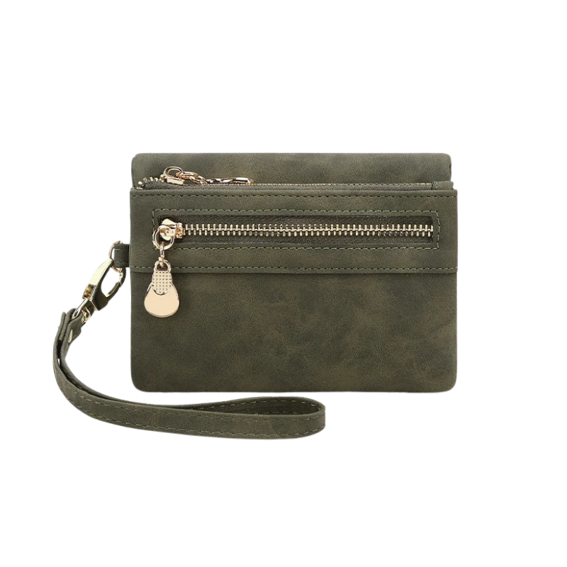 Porte-monnaie zippé femme avec poignée et compartiments latéraux