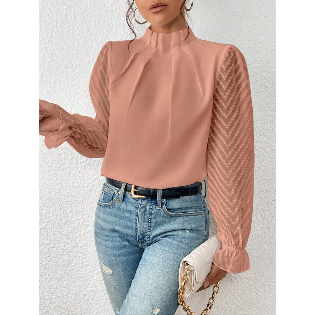 Blouse Élégante Col Montant Manches Longues