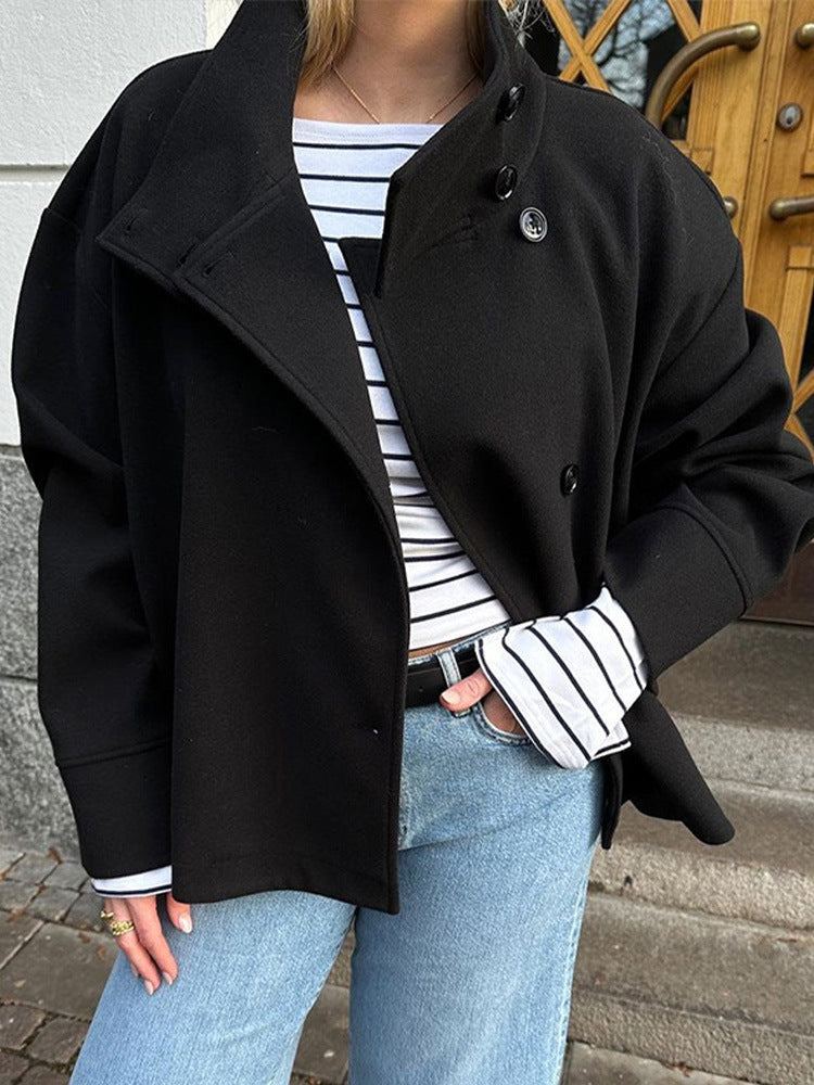 Manteau Femme Élégant Court – Veste Boutonnée Chic et Douillet au Style Classique