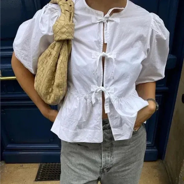 Blouse Rayée Élégante Manches Amples pour Femme