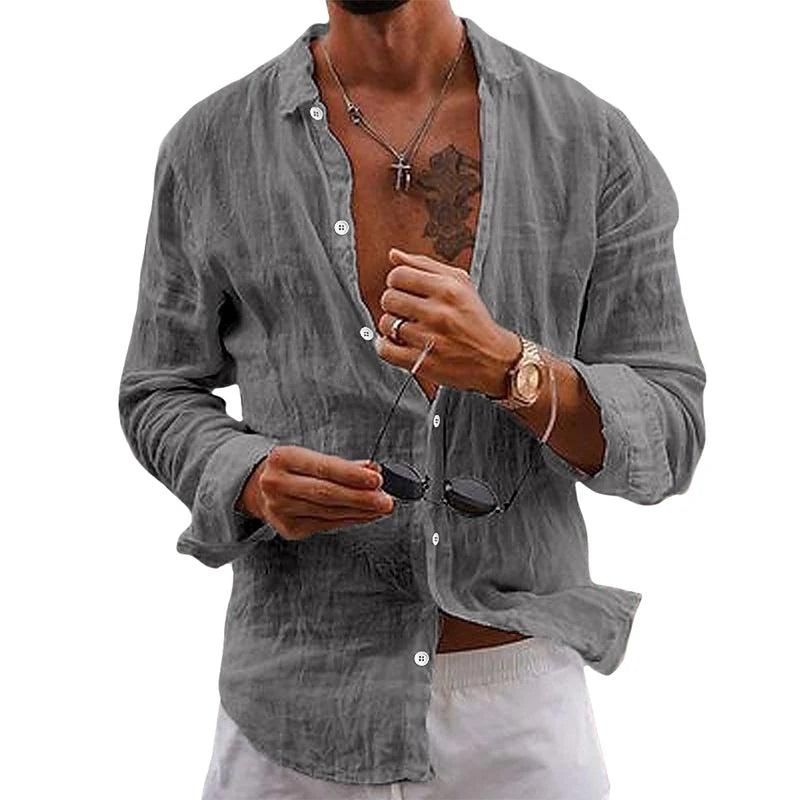 Chemise Homme Lin Fresh Élégante Manches Longues
