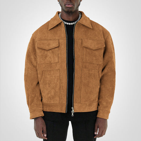 Blouson cuir brun homme fermeture zip - LuxeStyle