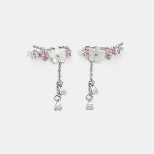 Boucles d'oreilles Femmes Fleurs Colorées avec Chaîne et Cœurs - LuxeStyle