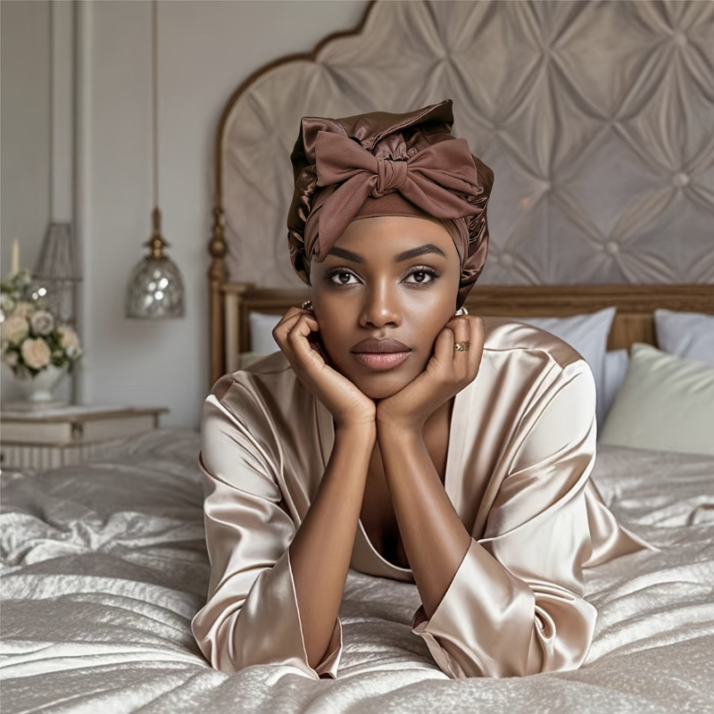 Bonnet de nuit doux en soie pour cheveux protégés - LuxeStyle