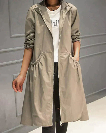 Veste De Pluie Longue Zippée Pour Femme | Capuche