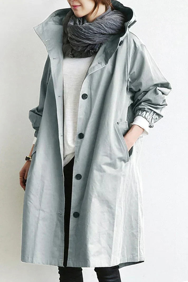 Manteau femme à capuche imperméable beige clair - LuxeStyle