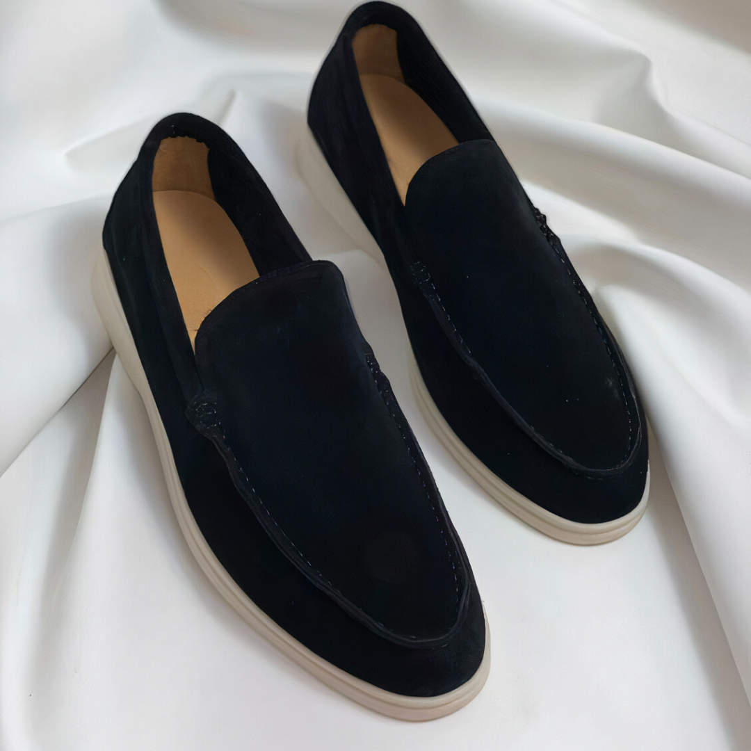 Mocassins Homme Chic Daim Noir Semelle Blanche - LuxeStyle