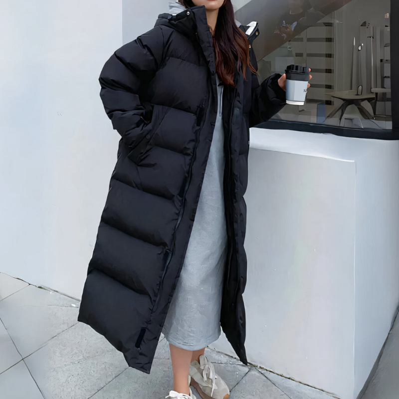 Manteau Hiver Femme Long Élégant Noir Blanc - luxestyle