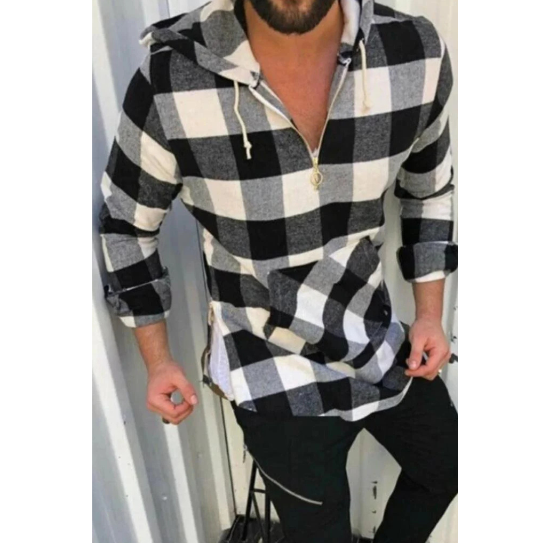 Chemise à capuche écossaise confortable à manches longues - LuxeStyle