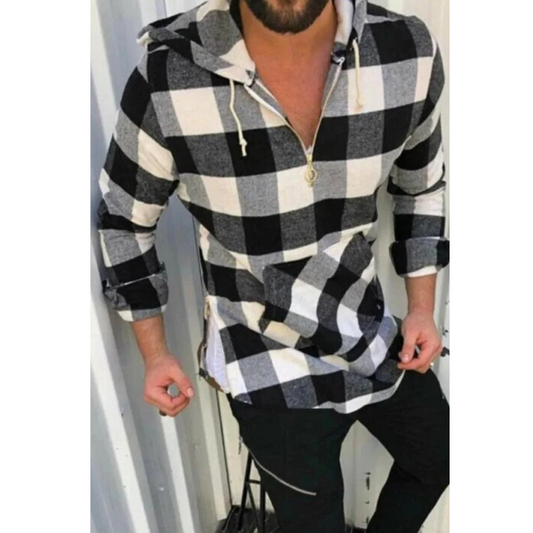 Chemise à capuche écossaise confortable à manches longues - LuxeStyle