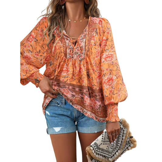 Chemise Femme Imprimée Col V - LuxeStyle
