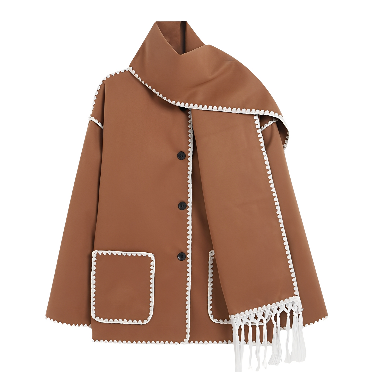 Manteau Femme Élégant en Laine avec Écharpe Élégante