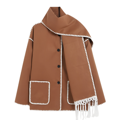 Manteau Femme Élégant en Laine avec Écharpe Élégante
