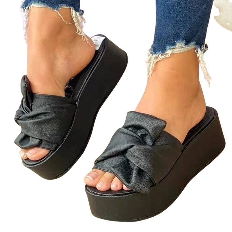 Sandales Plateformes à Talons Plats avec Détail Noué - LuxeStyle