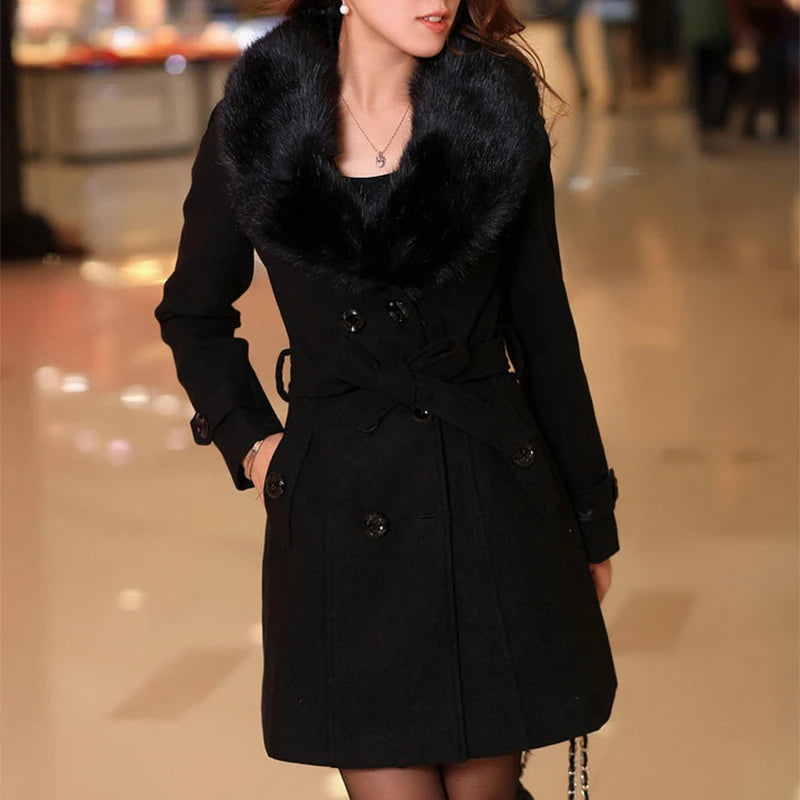 Manteau Femme Hiver Élégant avec Col Coloré