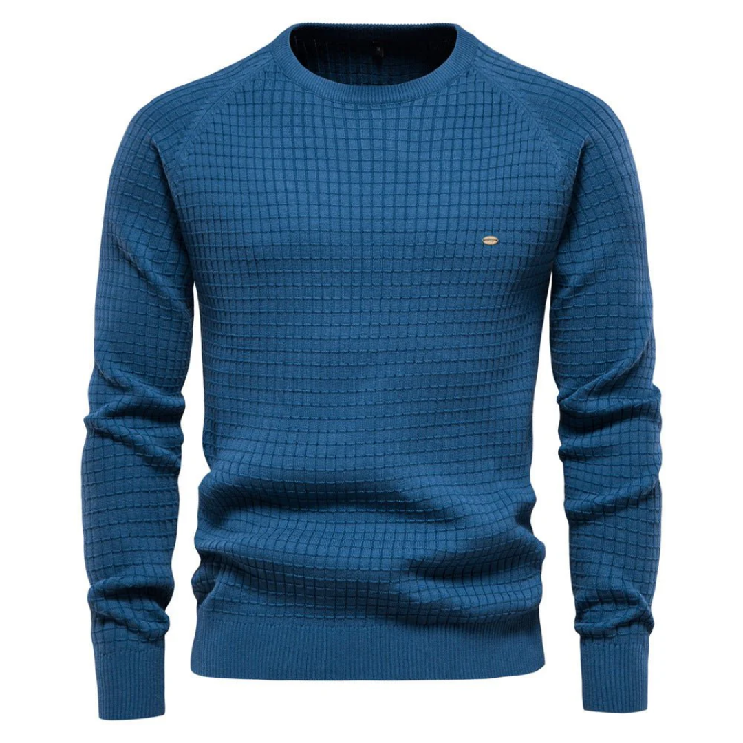 Pull Homme Marine à Col Rond Texture Élégante - LuxeStyle