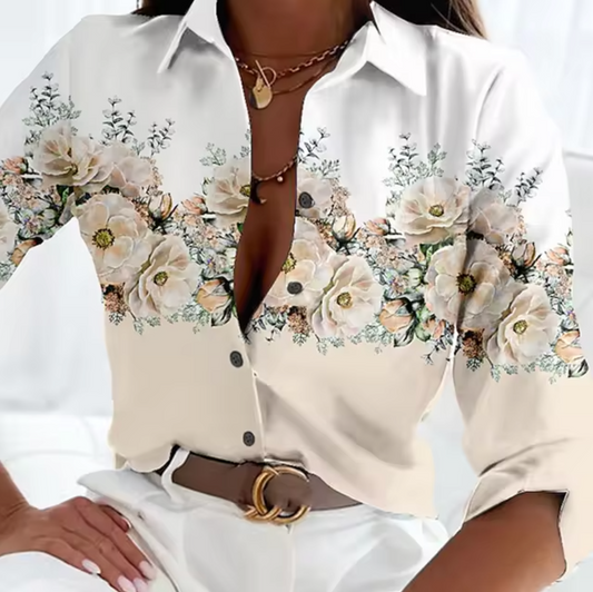 Chemisier Élégant Femelle Manches Longues Fleurs Colorées - LuxeStyle