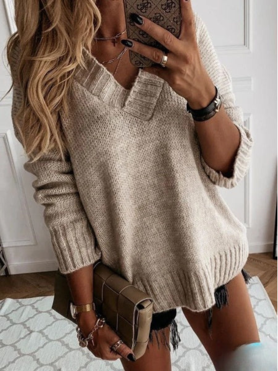 Pull Col En V Féminin Élégant - luxestyle