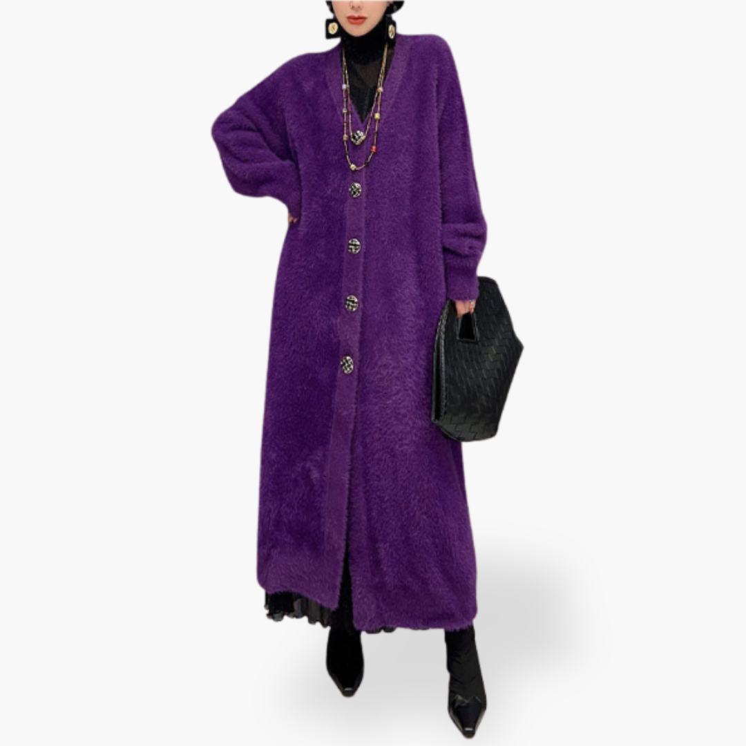 Cardigan Femme Élégant Col en V Boutonné pour Hiver - LuxeStyle