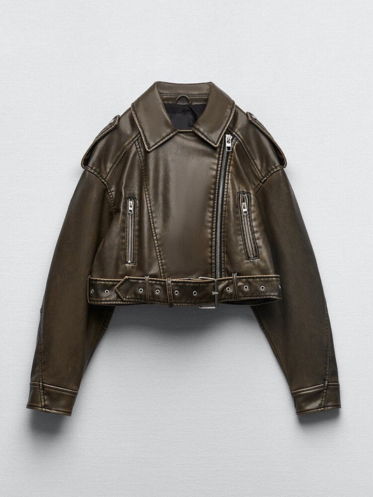 Veste Court Simili Cuir Élégante Pour Femme - luxestyle