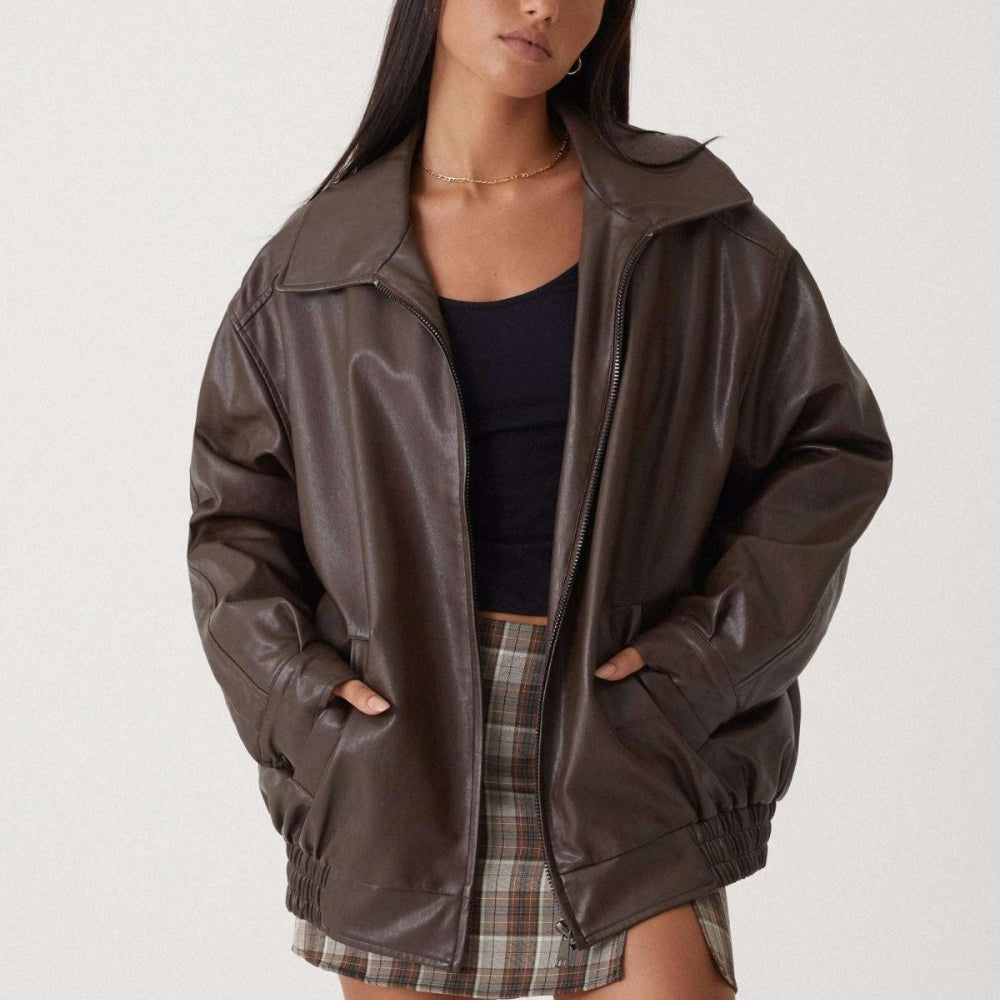 Veste femme tendance à manches longues avec poche zippée