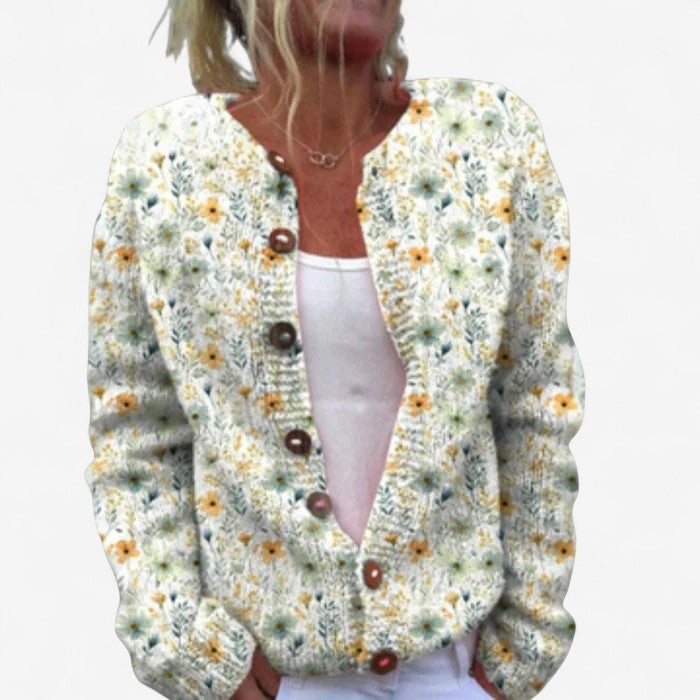 Cardigan Femme Imprimé Manches Longues Boutonné - LuxeStyle
