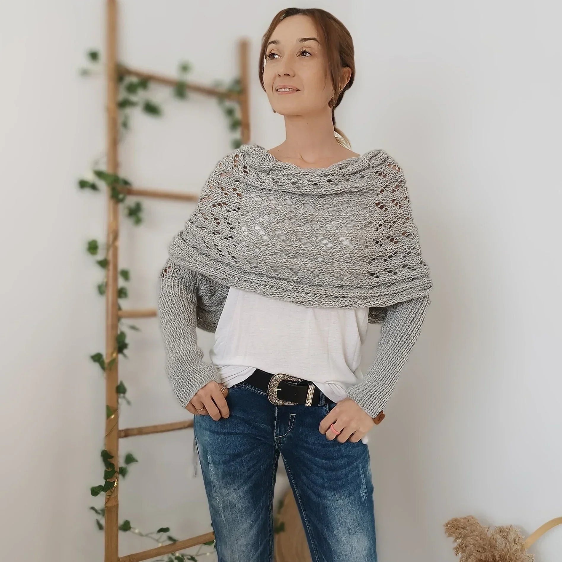 Écharpe Tricotée Femme Gris Clair - LuxeStyle