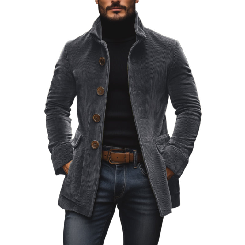Manteau Homme Élégant en Velours - Taille Affûtée & Col Montant