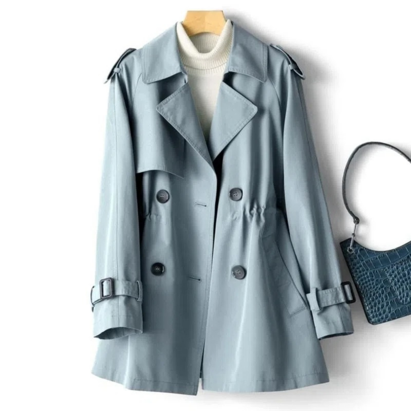 Manteau Trench Élégant Noir Femme avec Ceinture