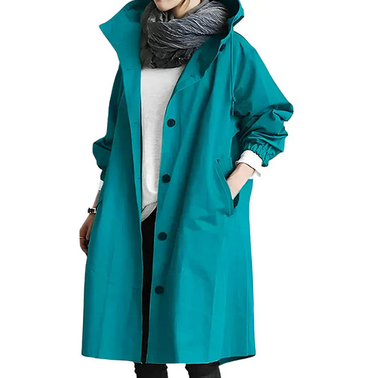 Manteau de pluie turquoise femme à capuche - LuxeStyle