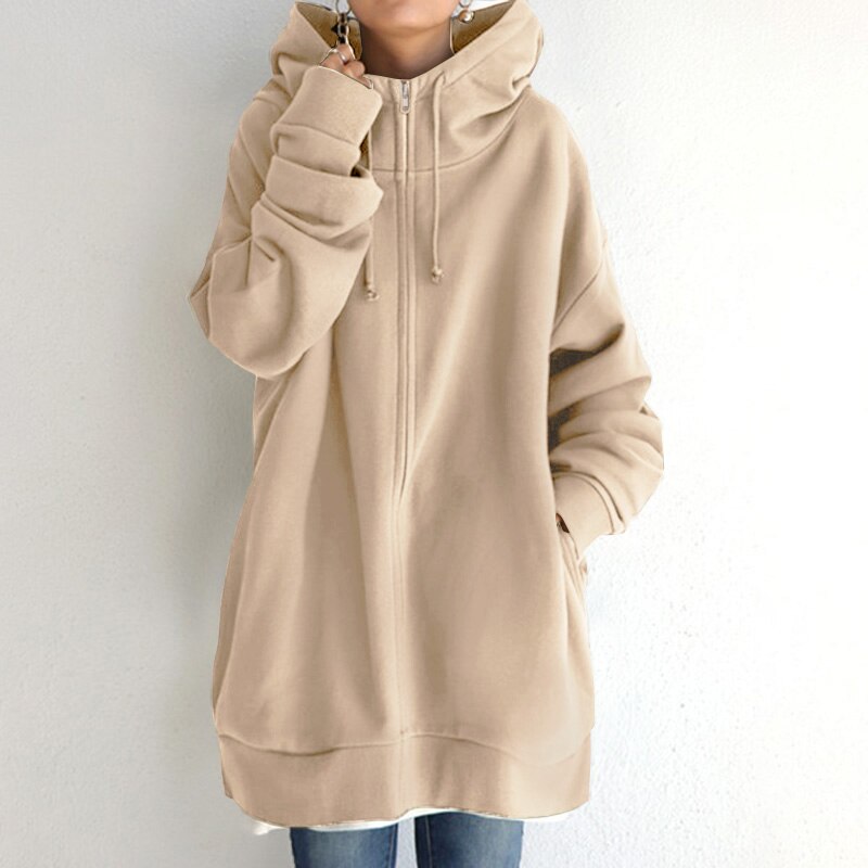 Sweat capuche large décontracté avec fermeture éclair et poches