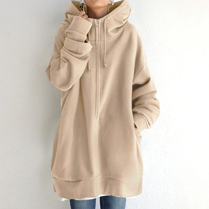 Sweat capuche large décontracté avec fermeture éclair et poches