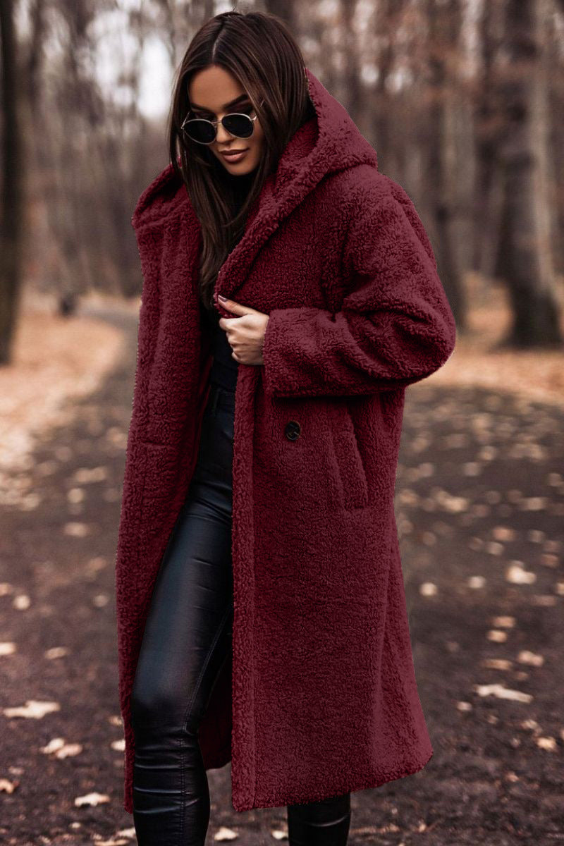 Manteau femme hiver faux cuir marron avec capuchon