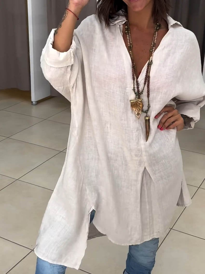 Blouse Féminine Brun à Manches Longues Décontractée