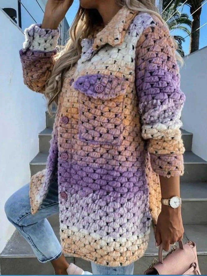 Cardigan Tricoté Chaud avec Poches et Détails Brodés